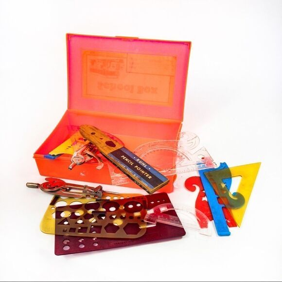 Vintage School Pencil Box Filled w/Graphing Tools & McDonald’s Stencils - Picture 11 of 11